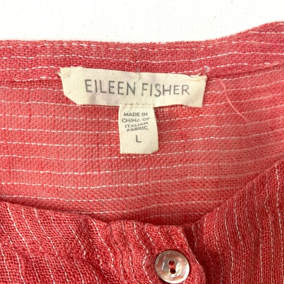 Eileen Fisher Linen 3/4 Sleeve Tunic Henley Shirt Striped Sz L - Picture 15 of 16